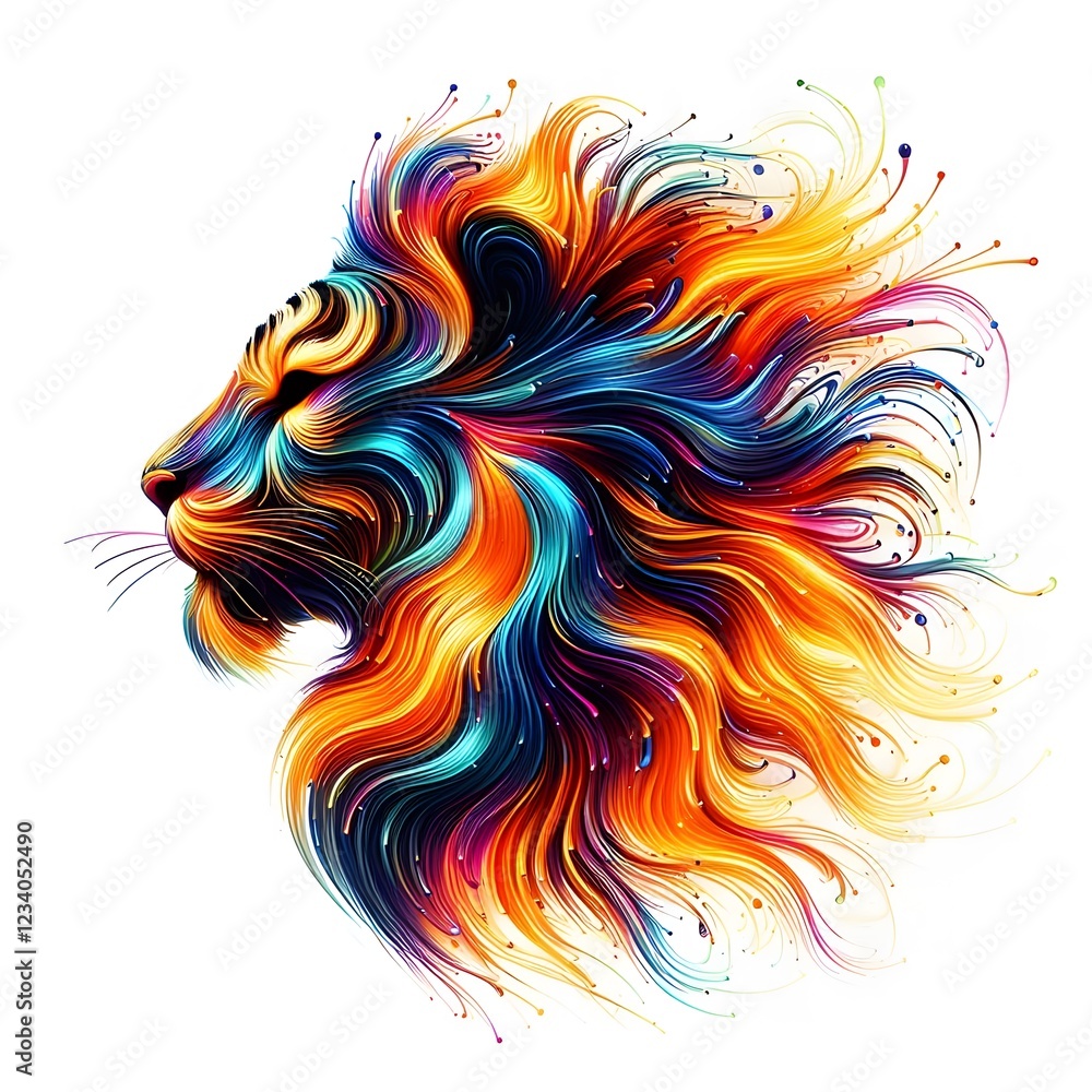 AI Generate of Abstract colorful dynamic fire lines forming tiger head, isolated in white AI Generate of Abstract colorful dynamic fire lines forming tiger head, isolated in white