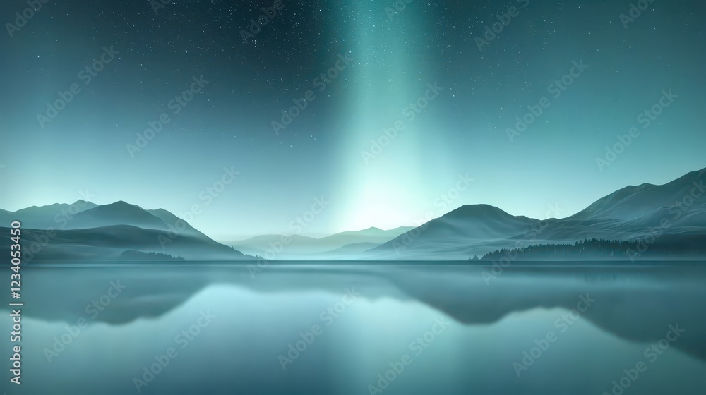 Fototapeta premium Spectacular aurora borealis display over serene lake and majestic mountains