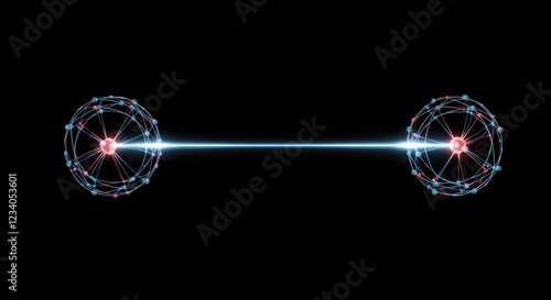 Abstract Quantum Entanglement Illustration with Connected Spheres and Light Beam