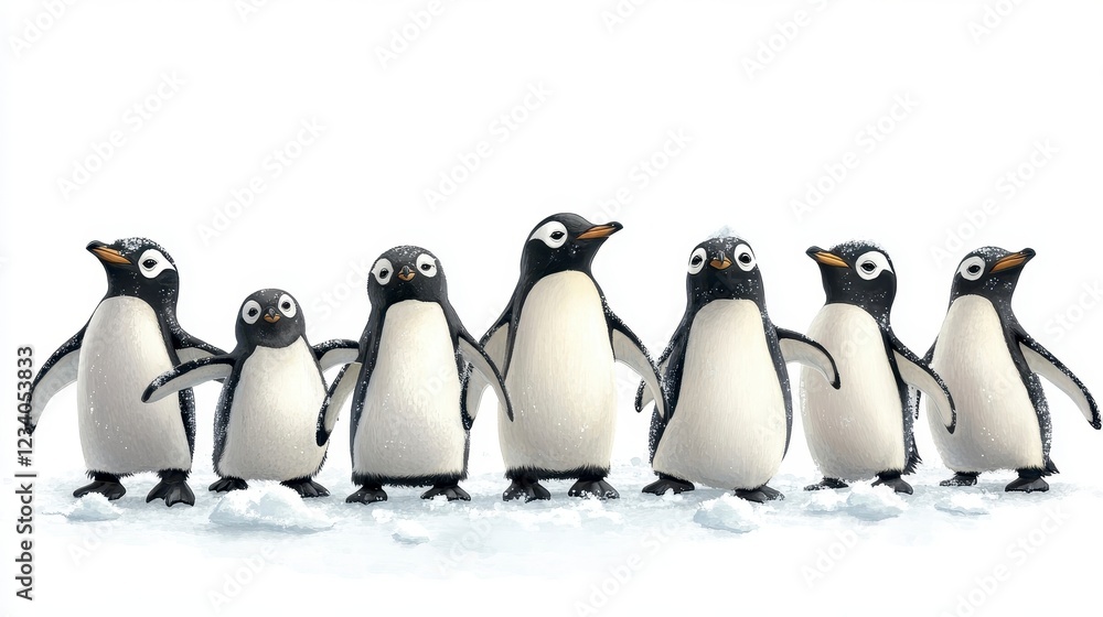 Obraz premium Playful Penguins Gather on Snowy Landscape for Fun and Adventure