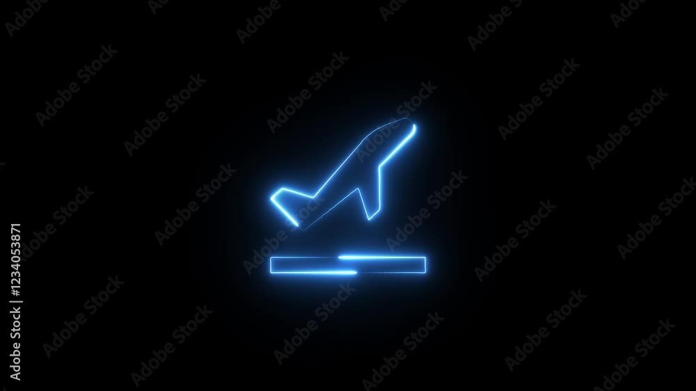 Plane Departure neon sign appear in center and disappear after some time. Animated neon icon on black background. Looped animation.The appearance of the green neon symbol plane departure. Plane Departure neon sign appear in center and disappear after some time. Animated neon icon on black background. Looped animation.The appearance of the green neon symbol plane departure.