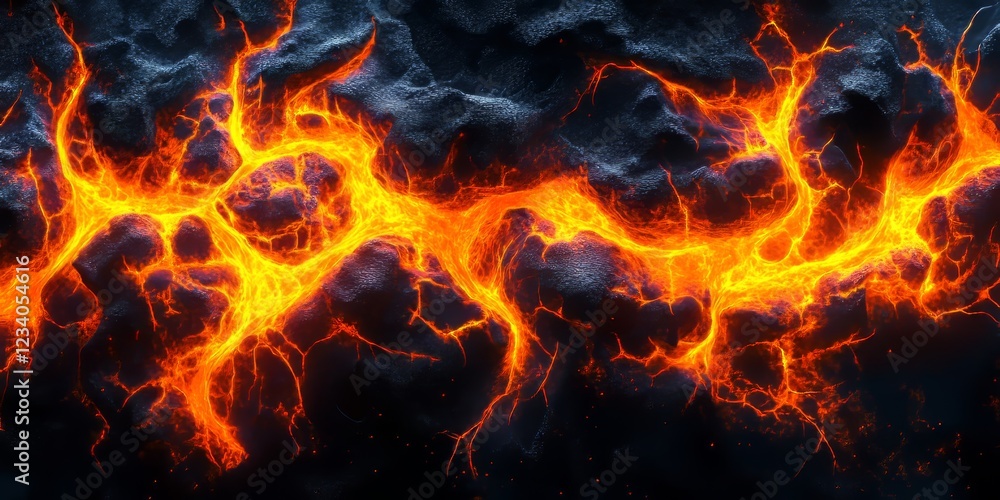 Abstract Glowing Lava, Molten Rock Texture, Volcanic Landscape, Magma Flow, Fire Background Abstract Glowing Lava, Molten Rock Texture, Volcanic Landscape, Magma Flow, Fire Background