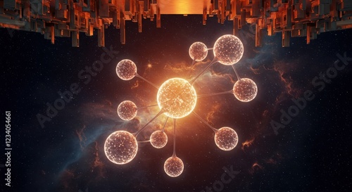 Glowing Network of Connected Spheres in Space with Cosmic Background