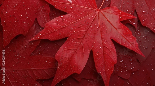 Macro photography of a red leaf adorned with crystalclear water droplets vibrant photo