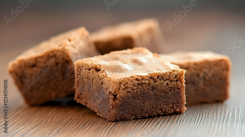 Delicious chocolate brownies on wooden surface photo