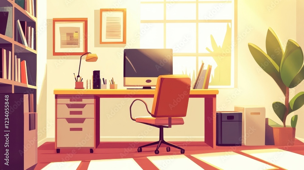Modern Home Office with Bright Natural Light and Stylish Decor Modern Home Office with Bright Natural Light and Stylish Decor