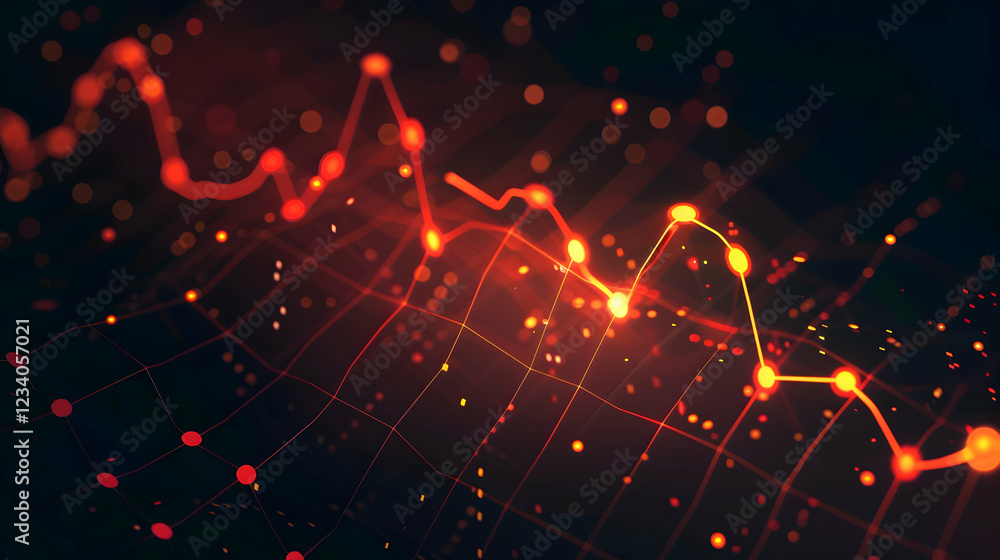 Fototapeta premium Abstract visualization of data trends with glowing lines and nodes.