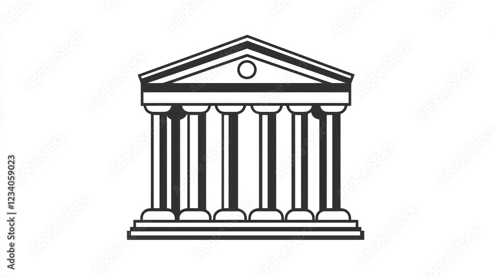 Naklejka premium Classical temple illustration; architectural design; white background; historical context; educational use