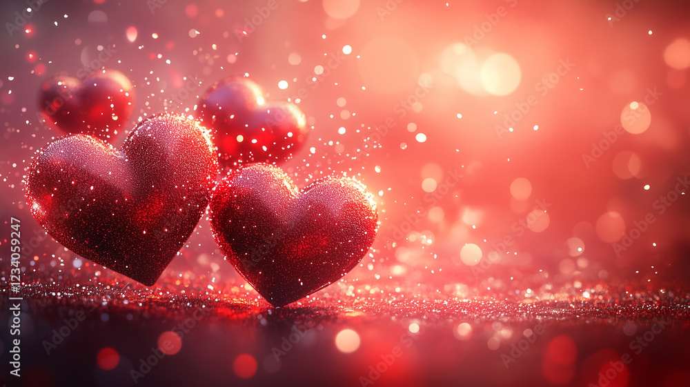 Glittering red hearts sparkle in a dreamy, romantic glow, symbolizing love, passion, and warmth for Valentine’s Day. Glittering red hearts sparkle in a dreamy, romantic glow, symbolizing love, passion, and warmth for Valentine’s Day.