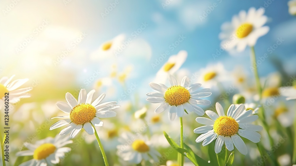 A Field Of Daisies Basking In Golden Sunlight, A Cheerful Summer Scene Bursting With Vibrant Life And Gentle Breezes A Field Of Daisies Basking In Golden Sunlight, A Cheerful Summer Scene Bursting With Vibrant Life And Gentle Breezes
