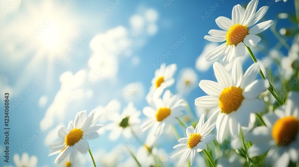 Sunlit Daisies Joyfully Dancing In A Vibrant Field Under A Bright Summer Sky With Soft Light And Blurred Background Sunlit Daisies Joyfully Dancing In A Vibrant Field Under A Bright Summer Sky With Soft Light And Blurred Background