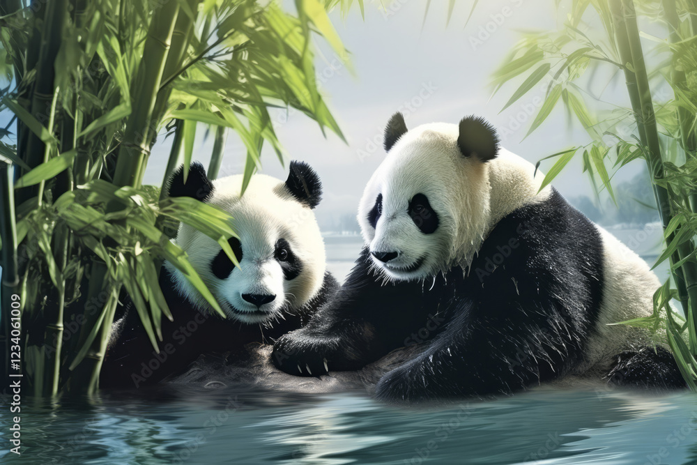 Obraz premium Panda Animal Wildlife Wilderness Colorful Realistic Illustration