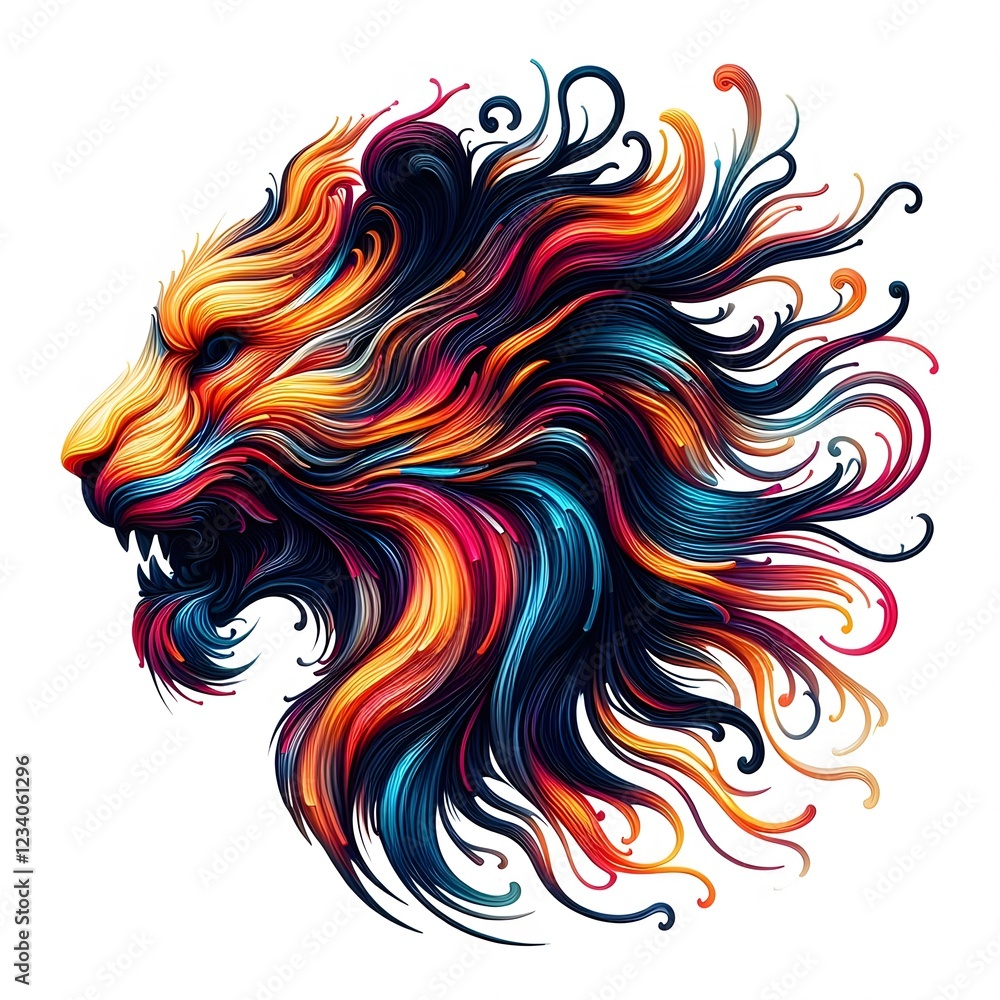 AI Generate of Abstract colorful dynamic fire lines forming tiger head, isolated in white AI Generate of Abstract colorful dynamic fire lines forming tiger head, isolated in white