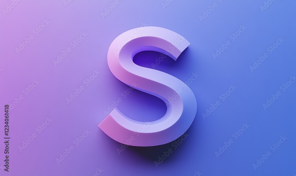3D rendered letter S, purple gradient background. 3D rendered letter S, purple gradient background.