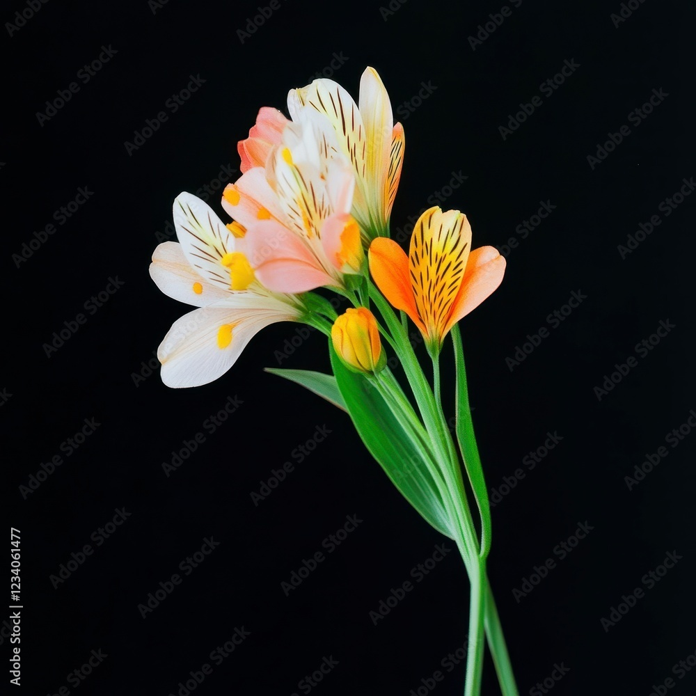 Fototapeta premium Delicate Tropical Flowers with Vibrant Petals and Lush Green Leaves