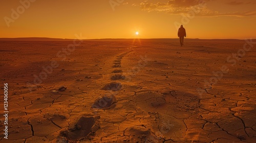 Dirt road in the desert with footprints of people walking