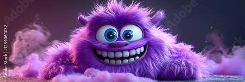 Fuzzy Violet Delight - Adorable 3D Monster Cartoon Character