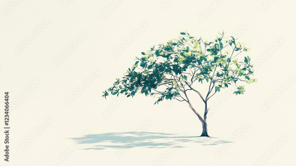 Obraz premium Single tree, pale background, shadow, nature, design