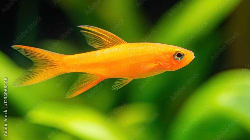 Vibrant orange fish in freshwater aquarium setting for nature and wildlife design Vibrant orange fish in freshwater aquarium setting for nature and wildlife design