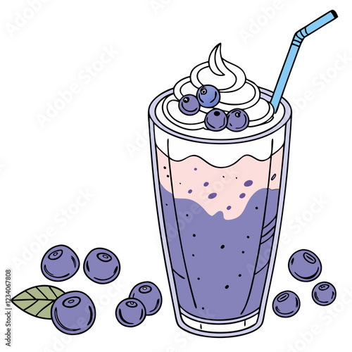 Blueberry Milkshake with Gradient Colors and Whipped Cream. Perfect for: Summer, Beach Parties, Café Menus, Refreshing Drinks Collection