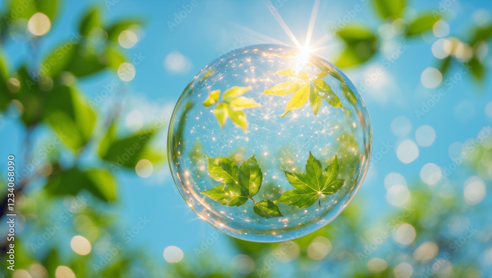 Transparent Globe Surrounded by Leaves with Sunlight Streaming Through Transparent Globe Surrounded by Leaves with Sunlight Streaming Through