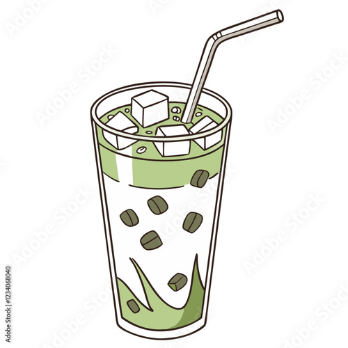 Iced Matcha Latte with Layered Green Tea and Milk. Perfect for: Japanese Tea Ceremonies, Zen Cafés, Wellness Events