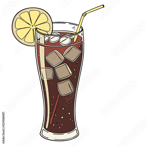 Refreshing Fizzy Cola with Ice and Lemon in Tall Glass. Perfect for: Fast Food Restaurants, Summer, Classic Beverage Ads