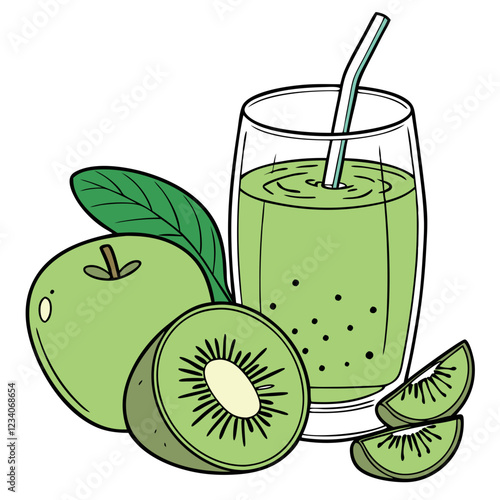 Healthy Green Vegetable Smoothie with Spinach, Kiwi, and Apple. Perfect for: Fitness Retreats, Vegan Cafés, Detox Programs