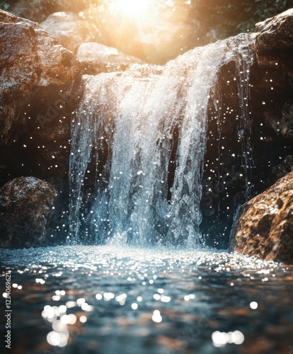 Wallpaper Mural Serenity of a cascading waterfall at golden hour Torontodigital.ca