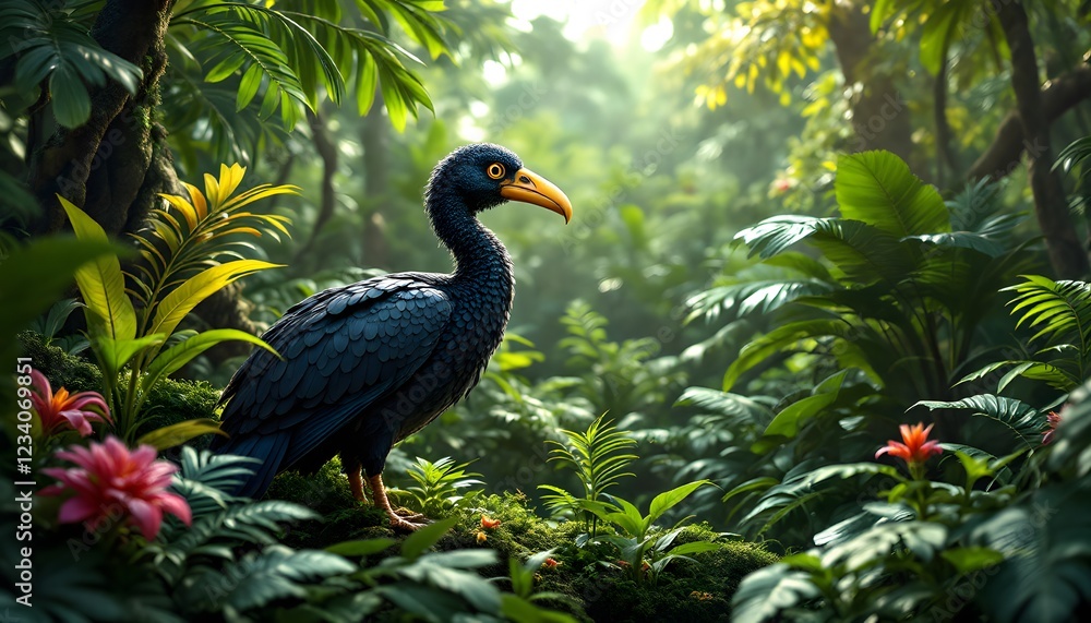 Jungle Bird Artwork Vibrant Tropical Bird in Lush Rainforest Jungle Bird Artwork Vibrant Tropical Bird in Lush Rainforest