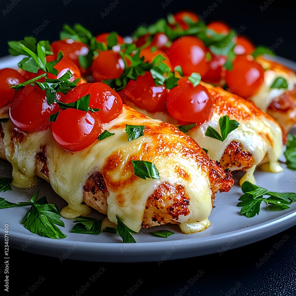 Baked Chicken with Melted Cheese and Tomatoes Baked Chicken with Melted Cheese and Tomatoes