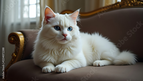 The Majestic White Cat: Piercing Blue Eyes and Soft Fur PNG photo