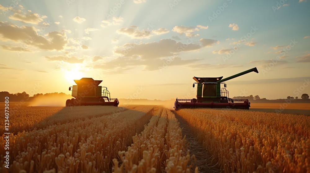 Fototapeta premium combine harvester working on a wheat field. The work of combines in the field. Mechanized harvesting.