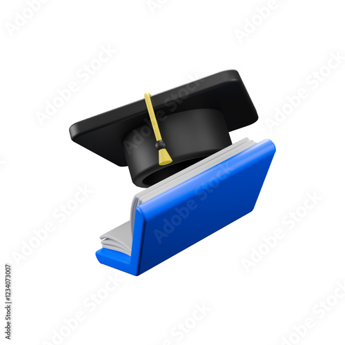 3d illustration of graduation hat with certificate 