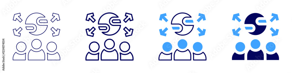 Teamwork coordination icon in 4 different styles. Thin Line, Line, Bold, and Bold Line. Duotone style. Editable stroke Teamwork coordination icon in 4 different styles. Thin Line, Line, Bold, and Bold Line. Duotone style. Editable stroke