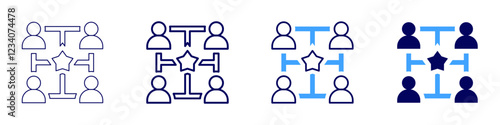 Teamwork exercises icon in 4 different styles. Thin Line, Line, Bold, and Bold Line. Duotone style. Editable stroke