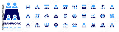 Teamwork icon collection. Bold style. Duotone colors. discuss, teamwork, crowd, intermediary, interview, group, collaboration, idea, team, understand, puzzle