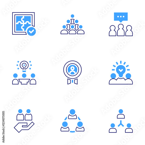 Teamwork icon set. Bold line style. Duotone colors. Editable stroke. creative team, teamwork, crowd, work, group, idea, solution