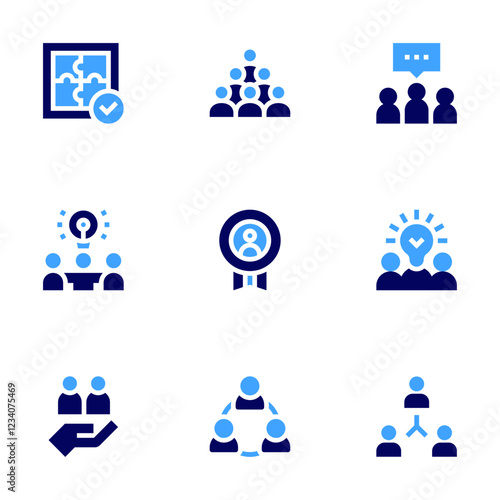 Teamwork icon set. Bold style. Duotone colors. creative team, teamwork, crowd, work, group, idea, solution