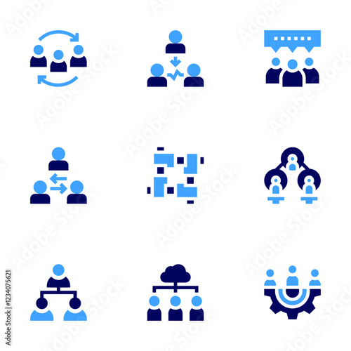 Teamwork icon set. Bold style. Duotone colors. teamwork, intermediary, interaction, group, collaboration, idea, productivity