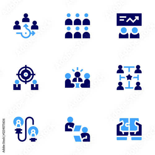 Teamwork icon set. Bold style. Duotone colors. teamwork, leadership, agile team, group therapy, training, team, goal, collaboration, sport