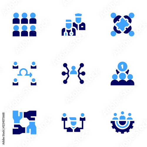 Teamwork icon set. Bold style. Duotone colors. teamwork, team management, human resources, medical team, agile team