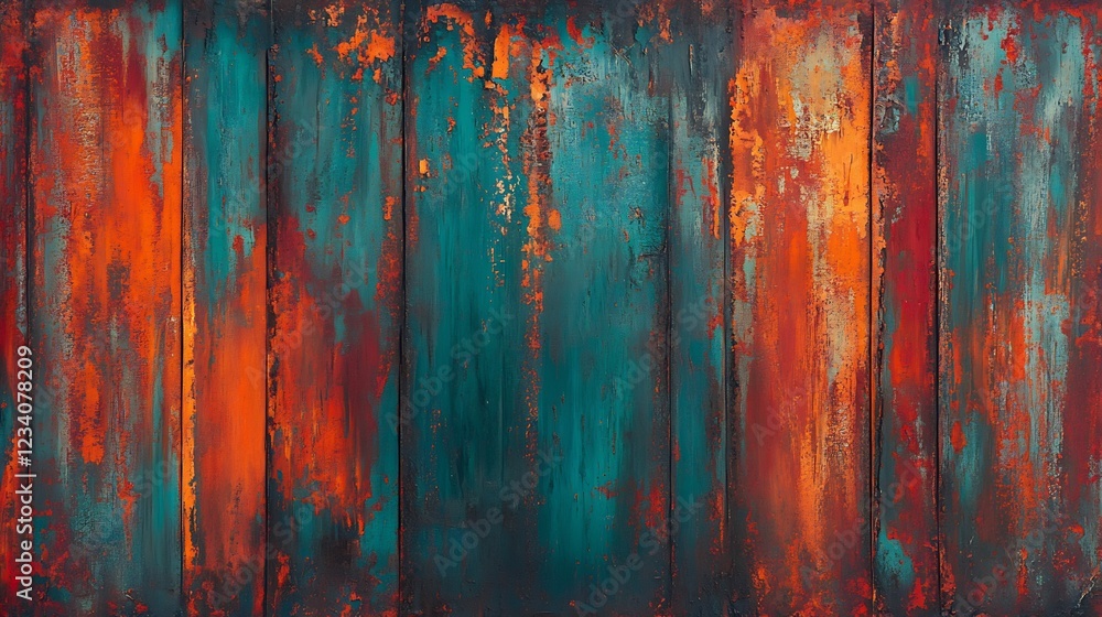 Obraz premium Rustic Teal Orange Wood Texture Background. AI Generated