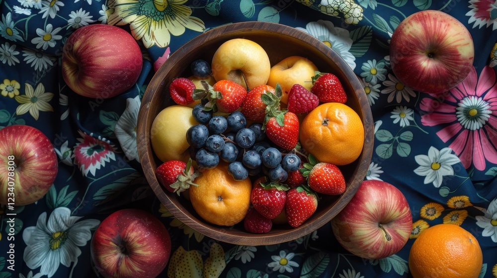There are many fruits in a bowl on a table, food background There are many fruits in a bowl on a table, food background