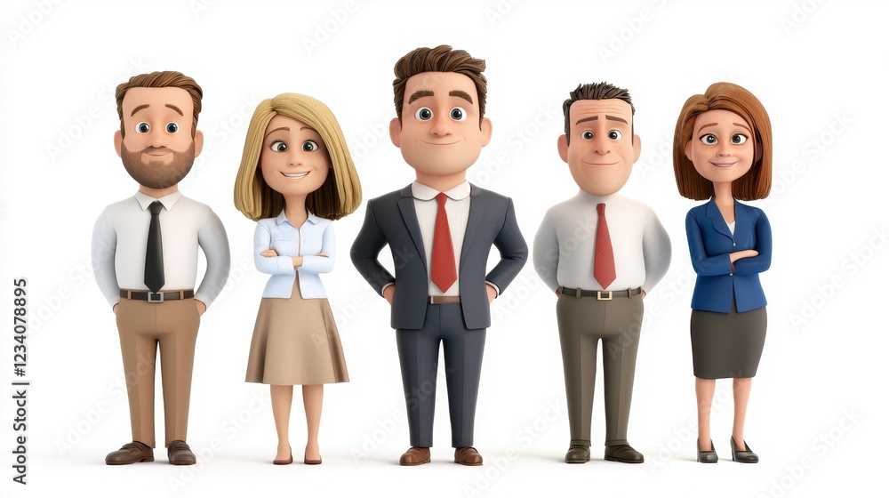 Confident Business Team: Diverse Professionals Collaborating in 3D Cartoon Illustration Confident Business Team: Diverse Professionals Collaborating in 3D Cartoon Illustration