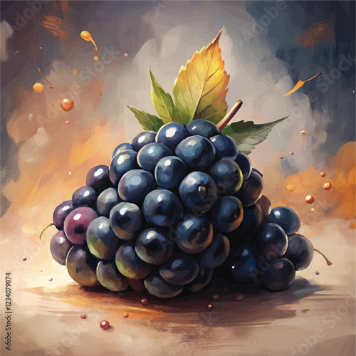 Watercolor illustration of a fresh Blackberry with plump, deep purple berries