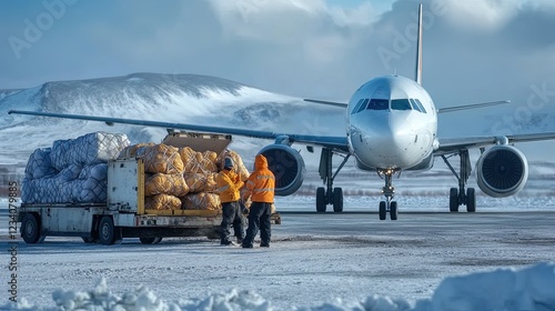 Arctic Plane Unloading Supplies at Remote Base