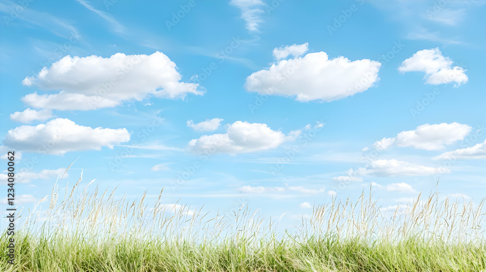 Sunny sky over grassy field; tranquil nature scene, ideal for backgrounds Sunny sky over grassy field; tranquil nature scene, ideal for backgrounds