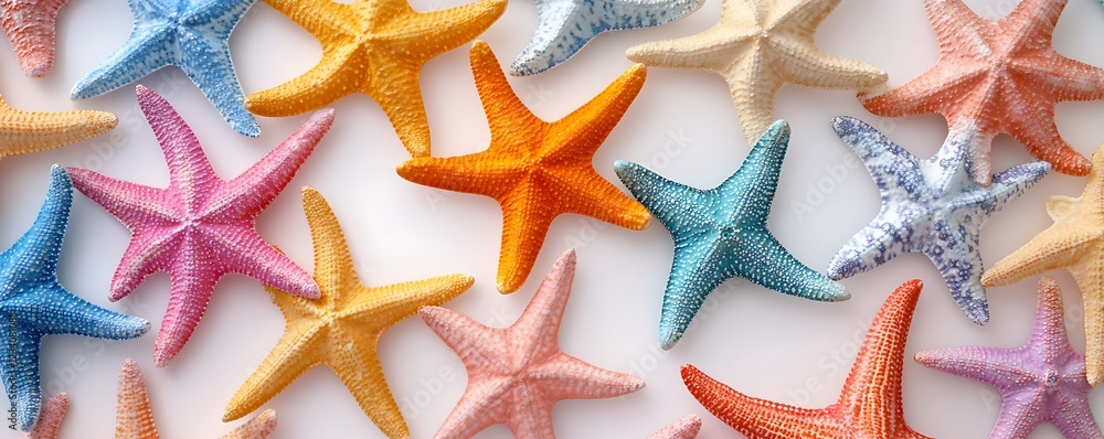Colorful starfish display at the beach natural marine life aesthetic close-up Colorful starfish display at the beach natural marine life aesthetic close-up