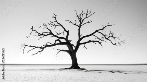 Lonely dead tree desert landscape; somber mood; website background